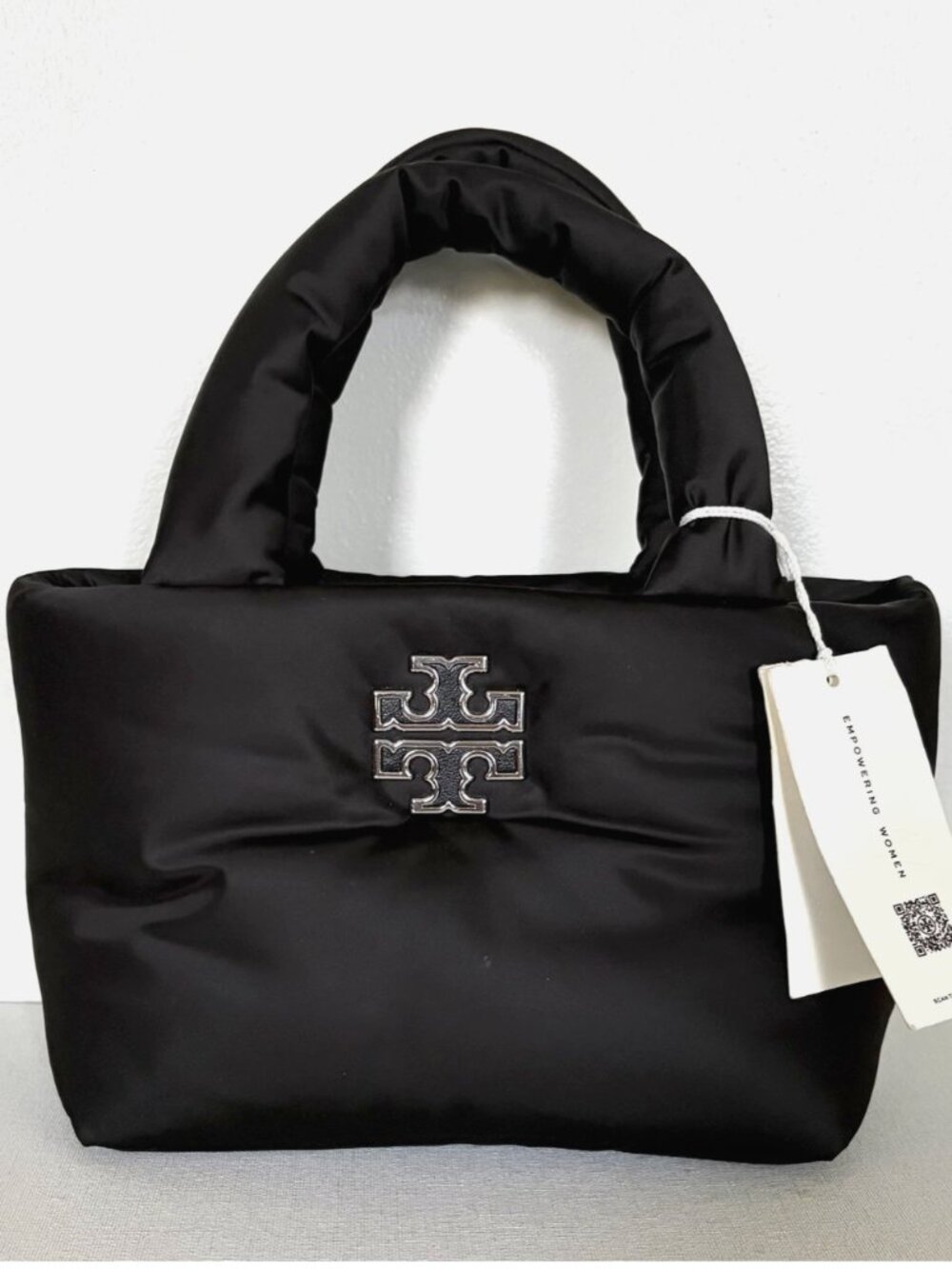 New Tory Burch Britten Nylon Puffy Mini Tote Black